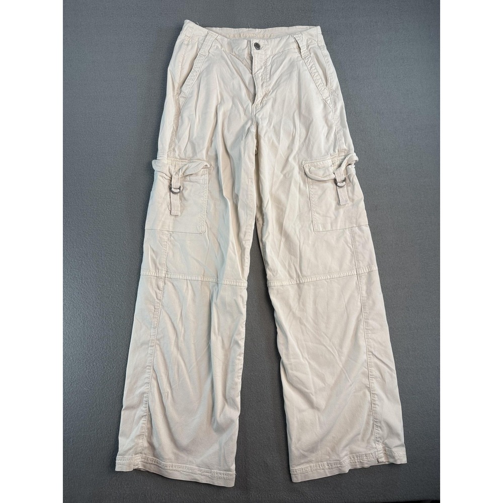 American Eagle Outfitters Cargo Pants Womens 0 White Super Hi-Rise Baggy Stretch